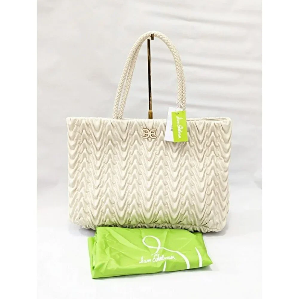 Sam Edelman Ari Women's Quilted Large Tote in Ivory Leather (MSRP $295)